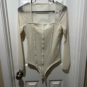 Long sleeve mesh corset bodysuit